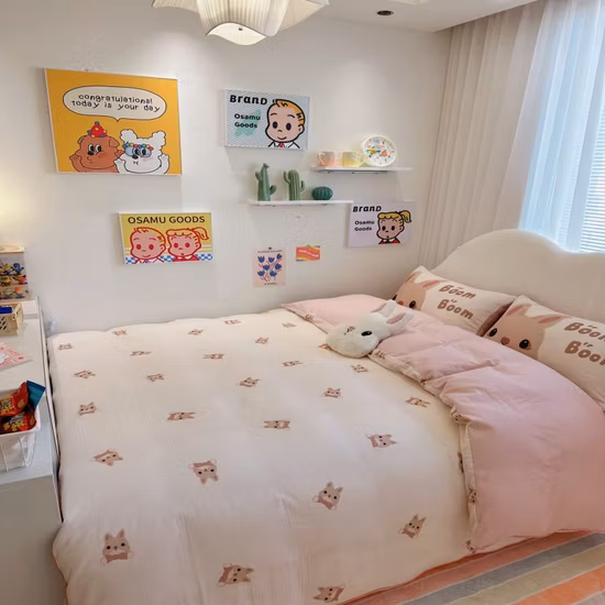 귀엽고 사랑스러운 만화 인쇄 어린이 침구 이불 세트